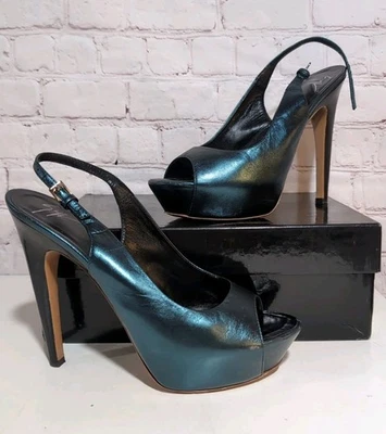 Giuseppe Zanotti Women's Teal Green Iridescent Leather High Heels 9-9.5 39.5 Box - Image 1 of 4