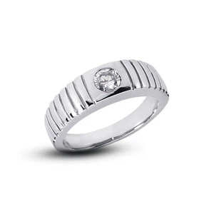 1 Carat I VS2 Round Brilliant Earth Mined Certified Diamond 18k Gold Men's Ring - Picture 1 of 3