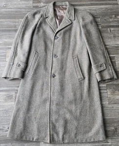 VTG Harris Tweed Overcoat Men’s 46 Brown Brown Handwoven Wool Trench Good Shape - Picture 1 of 17