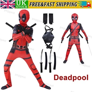2025 Deadpool Costume Cosplay Kids Bodysuit Boys HALLOWEEN Fancy Dress Party - Picture 1 of 16
