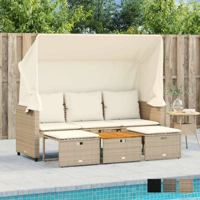 3-Sitzer Gartensofa Outdoor Sofa mit Dach und Hockern Gartenliege Sonnenliege - Bild 1 von 4