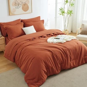 King Comforter Set Burnt Orange, 7 Pieces Bed in a Bag Terracotta Comforter S... - Picture 1 of 9