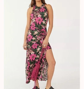 NEW Free People Mimi Floral Maxi High-Low Leg Slit Dress T-halter Size L - Picture 1 of 13