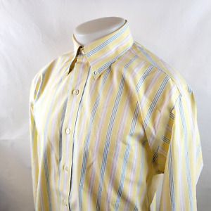 Brooks Brothers Shirt Mens Medium Yellow Button Down Dress Non Iron Striped L/S