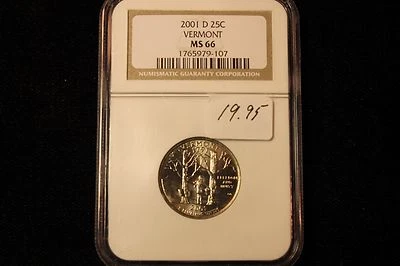 2001 D  NGC MS 66 VERMONT STATE QUARTER, GRADED ENCAPSULATED 50 STATES QUARTER - Image 1 of 2