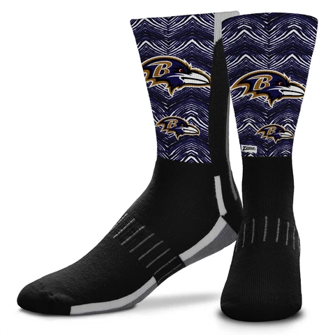 Zubaz X FBF NFL Adult Unisex Baltimore Ravens Phenom Curve Crew Socks Cover