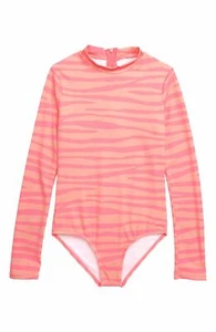 $199 Billabong Girls Pink Striped Long Sleeve One-Piece Swim Bodysuit Size Small - Picture 1 of 1
