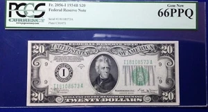 1934B $20 Federal Reserve Note Fr-2056-I Minneapolis PCGS66 Gem EPQ - Picture 1 of 4