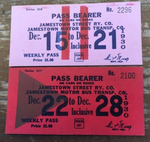 TWO JAMESTOWN NY MOTOR BUS TRANSPORATION WEEKLY PASS TICKETS DECEMBER 1930 EX! - Picture 1 of 6