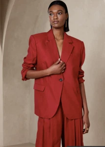 NWT BANANA REPUBLIC LENA RELAXED LINEN BLEND BLAZER RED XL SUIT JACKET#636382 - Picture 1 of 7