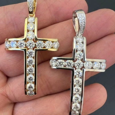 Покрытый серебром и золотом настоящий теннисный крест с подвеской МУАССАНИТ проходит тепловой тест - Изображение 1 из 4