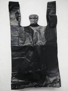 100 BLACK T-shirt Bags Plastic Grocery Shopping Bag 11.5"x 6.5" x 21" - Picture 1 of 2