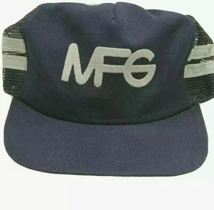 Vintage MFG 2 Stripe Trucker Hat Made in USA Snapback Mesh Flat Cap Striped Blue - Bild 1 von 10