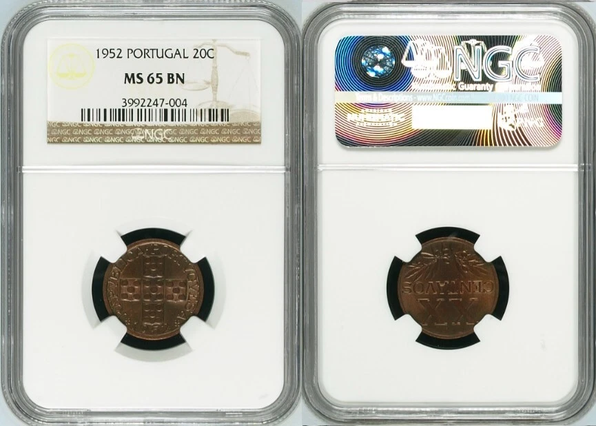 PORTUGAL | 20 CENTAVOS 1952 NGC MS65 - Image 1 of 1