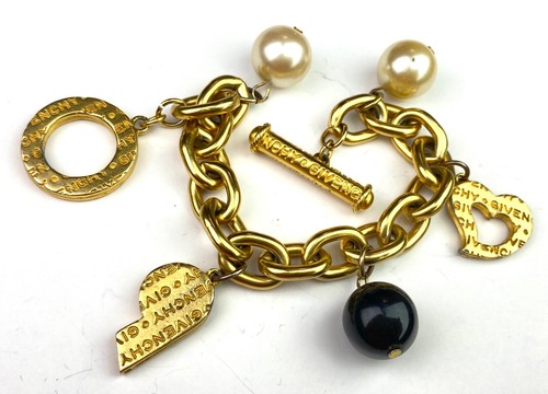 BRACCIALE CIONDOLO GIVENCHY DESIGNER Tono Oro Fischio Cuore Perline
