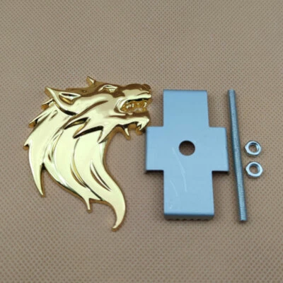 Front Grille Metal Gold Wolf Head Logo Emblem Sport Racing Left Grill Auto Badge - Imagem 1 de 4