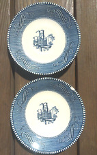 2 AMERICANA Currier& Ives by Royal China Saucers Steamboat White Blue 6 1/8"