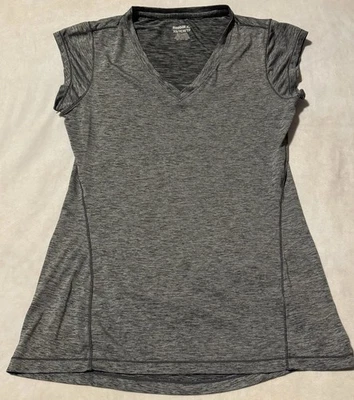 Camiseta Reebok Feminina Roupa Ativa XS Cinza Manga Boné Yoga Corrida Exercício   - Imagem 1 de 4