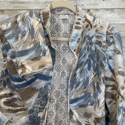 Alfred Dunner Womens 14 Jacket Quilted Reversible Open Front Blue Brown - Image 1 of 4