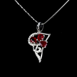925 Sterling Silver Necklace Pear Ruby 5x4mm Natural Gemstone Jewelry 18 Inches - Picture 1 of 14
