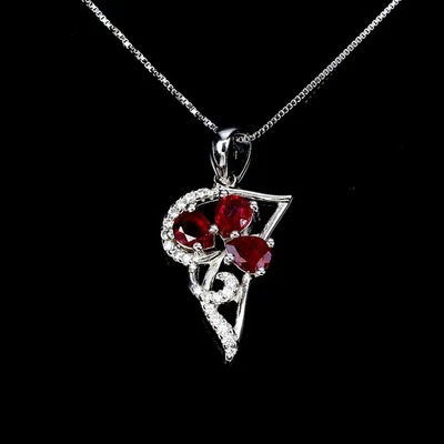 925 Sterling Silver Necklace Pear Ruby 5x4mm Natural Gemstone Jewelry 18 Inches - Image 1 of 4