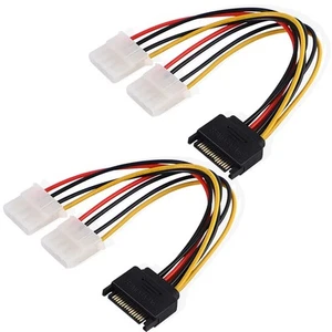 2Pack 8" SATA 15-Pin Male to Dual 4-Pin Molex Female Power Y Splitter Cable... - Picture 1 of 7