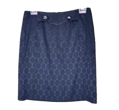 Falda Etcetera Mujer Talla 2 Negra Floral Cadena Forrada con Botones Foto 1 de 4