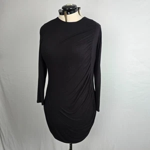 H&M Long Sleeve Bodycon Dress Women's XL Black Stretch Gathered - Picture 1 of 15