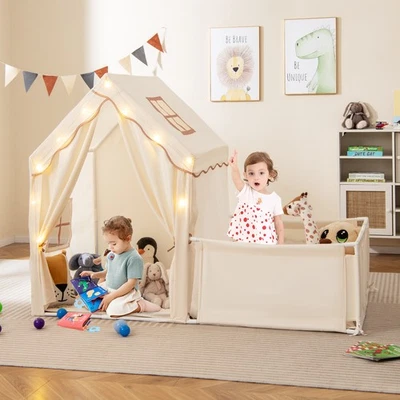 Kids Play Tent Indoor Teepee Tent with Star Lights & Washable Cotton Mat - Image 1 of 4