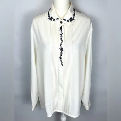 Blusa Koret Vintage Mangas Largas Floral Bordado Crema Talla 20 Alemana Austriaca Foto 1 de 4