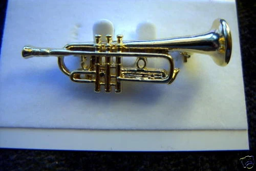LINDO "BROCHE TROMPETA" ALFILER DE CUERNO BANDA MÚSICA CORNETA LATÓN   Foto 1 de 1