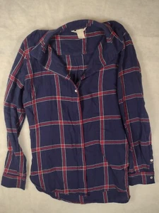 H&M Women’s Casual Flannel Check Plaid Logo Button Down Shirt Top Size 2 - Picture 1 of 3