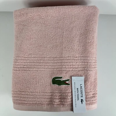 Lacoste Bath Towels Pink Green Crocodile Logo 100% Cotton 30" x 52" Set of 2 NEW - Image 1 of 4