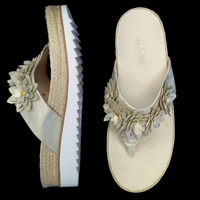 Sandalias de Tanga Cliffs White Mountain Estella Plataforma Talla 8.5M Metálicas Florales Foto 1 de 4
