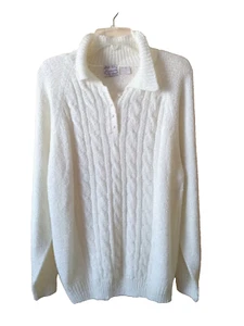 Miranda XL elfenbeinfarbener Pullover Kragen Zopfmuster vorne Kunstperlendetail Pull On - Bild 1 von 9