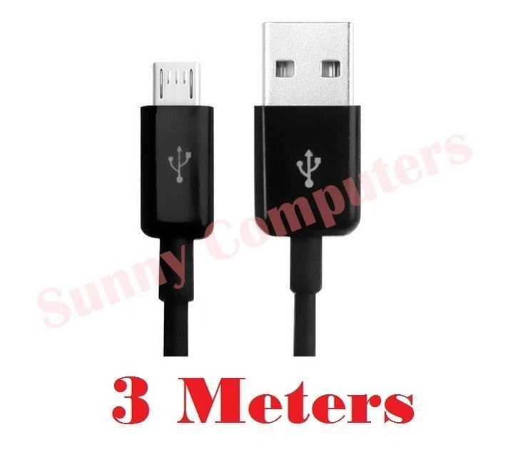 Micro USB Data Sync Charger Adapter Cable Lead Wire Cord Black 3M Heavy duty AU - Image 1 of 1