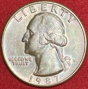1987-D Washington Quarter Nice Rainbow Toned Coin #3 - Picture 1 of 10