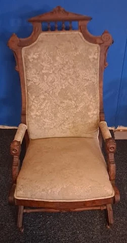 Antique Eastlake / Victorian Platform Rocker Wood with new Fabric Upholstery Cover