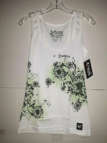 Danica Patrick # 10 Nascar Ladies White Daisy Tank Top, Size Medium Cover