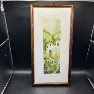 Framed Original Eusebio Flores Cusco Watercolor Painting Peruvian Folk Art 7”x14 - Foto 1 di 9