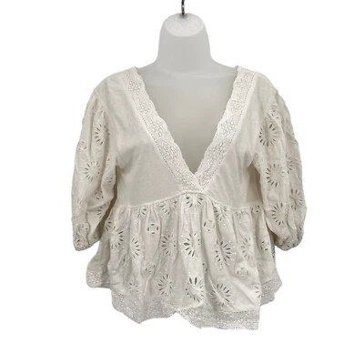Blusa blanca Free People Sweeter Side Top para mujer XS con ojales bordados de encaje Foto 1 de 4