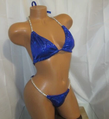 TRAJE POSANDO BIKINI COMPETICIÓN HOLOGRAMA AZUL REAL nuevo nunca usado Foto 1 de 3