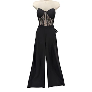 Express Wide Leg Jumpsuit Womens Black Lace Corset Strapless Sweetheart Size 8 - Picture 1 of 15