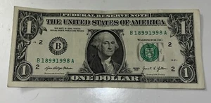 1899 1998 Tombstone Date Note Fancy Serial Number One Dollar Bill $1 Trinary - Picture 1 of 2