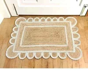 Felpudo antideslizante hecho a mano felpudo alfombra de yute festoneado natural trenzado alfombra - Imagen 1 de 10