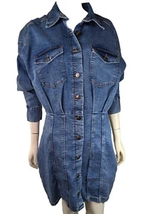 Denim Dress Womens L Fitted Jacket Long Sleeve Pockets Button Down New With Tags - Picture 1 of 12