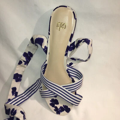 Cinta azul estilo gladiador plano Cabi azul y blanco floral talla 9,5 M para mujer Foto 1 de 4