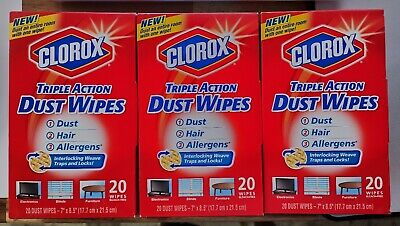 3 Boxes Clorox Triple Action Dust Wipes 20 Wipe Per Pack  7x8.5 In • 49.97$