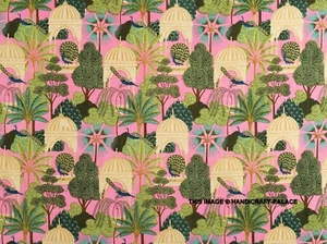 4.6m Indisch 100% Baumwolle Rosa Stoff Schöne Pfau Garten Aufdruck Locker Stoff - Bild 1 von 6