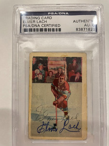 ELMER LACH SIGNED 1952-53 PARKHURST Hockey HOF Montreal Canadiens PSA/DNA